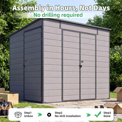 YODOLLA 6'x8' Outdoor Resin Storage Shed, Lean to Plastic Shed with Base