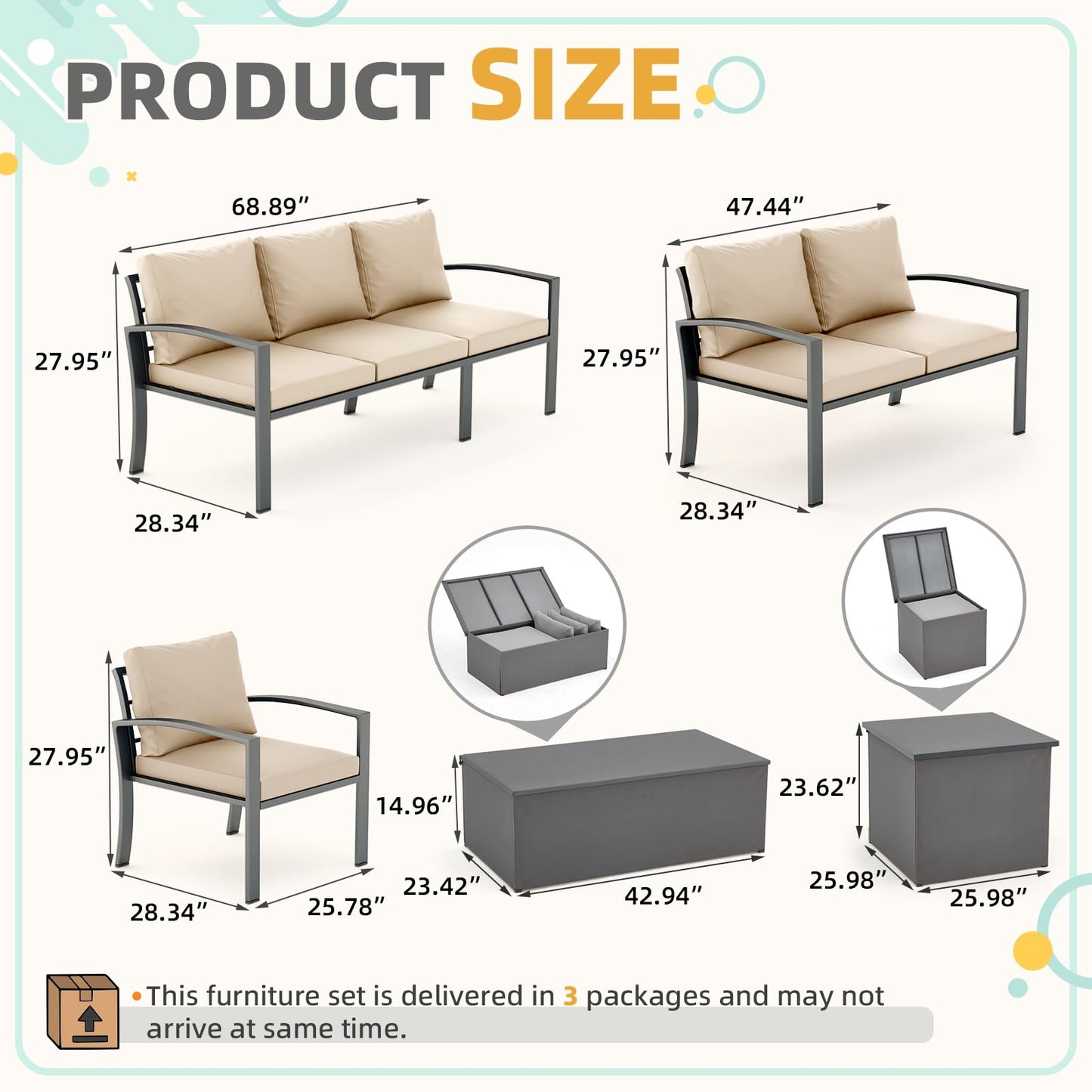 YODOLLA 6 Pieces Metal Patio Furniture Set, Beige