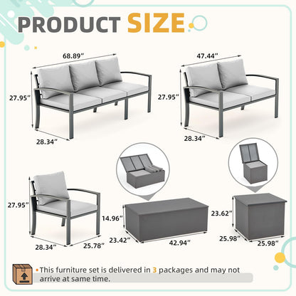 YODOLLA 6 Pieces Metal Patio Furniture Set, Light Gray