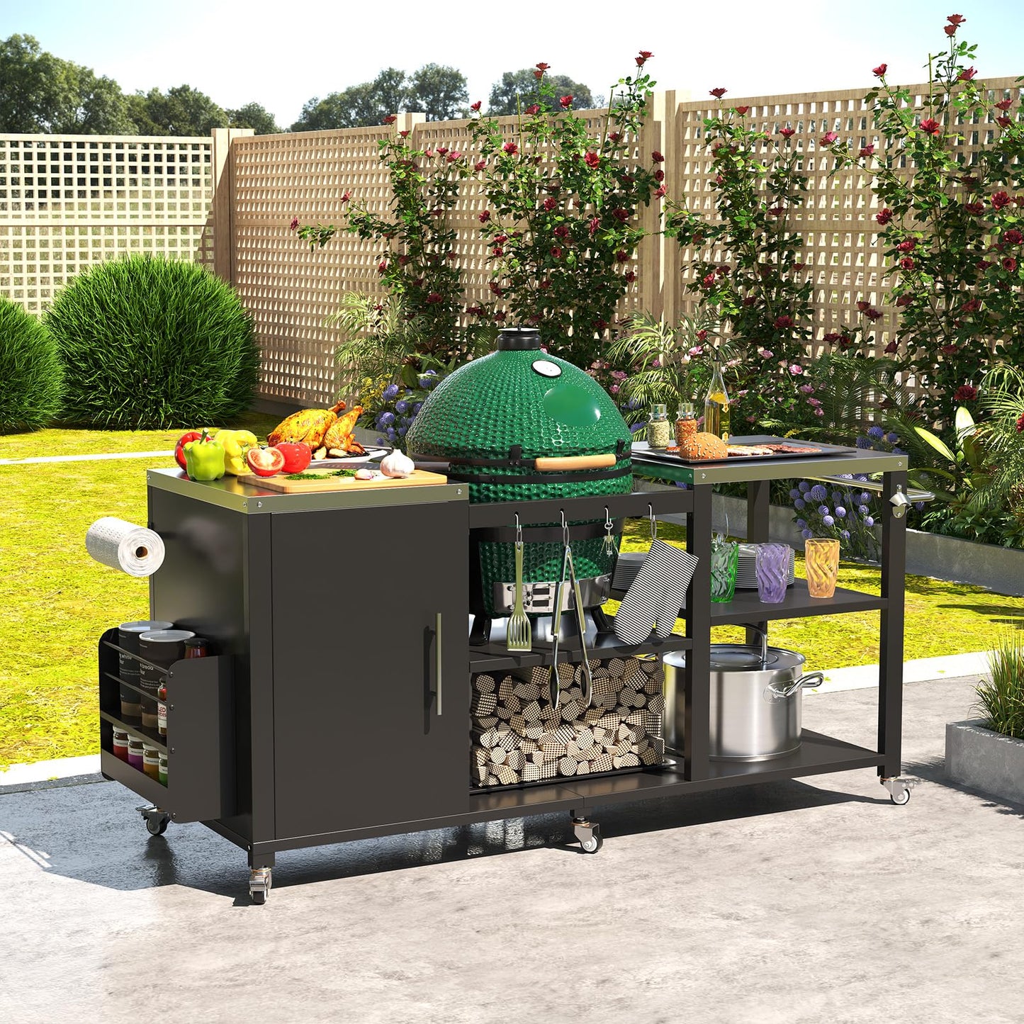 YODOLLA 69.7" Outdoor Grill Table Stainless Steel Grill Cart