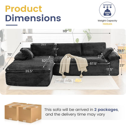 YODOLLA 110" L Shaped Modular Sectional Sofa Cloud Boneless Couch