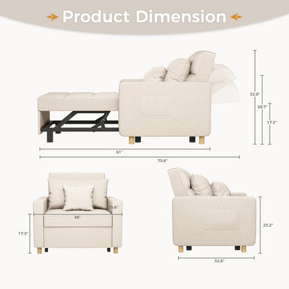 YODOLLA 3 in 1 Chair Bed Sleeper for Adults, Beige