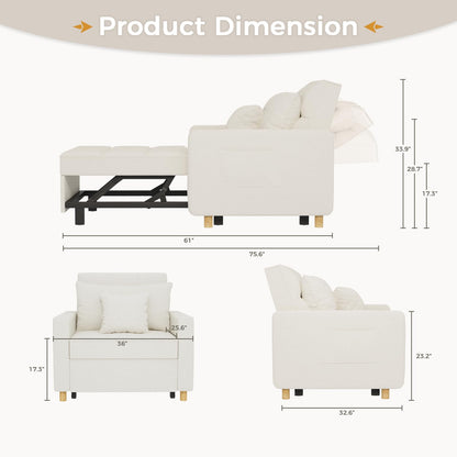 YODOLLA 36" Convertible Chair Bed, Teddy White