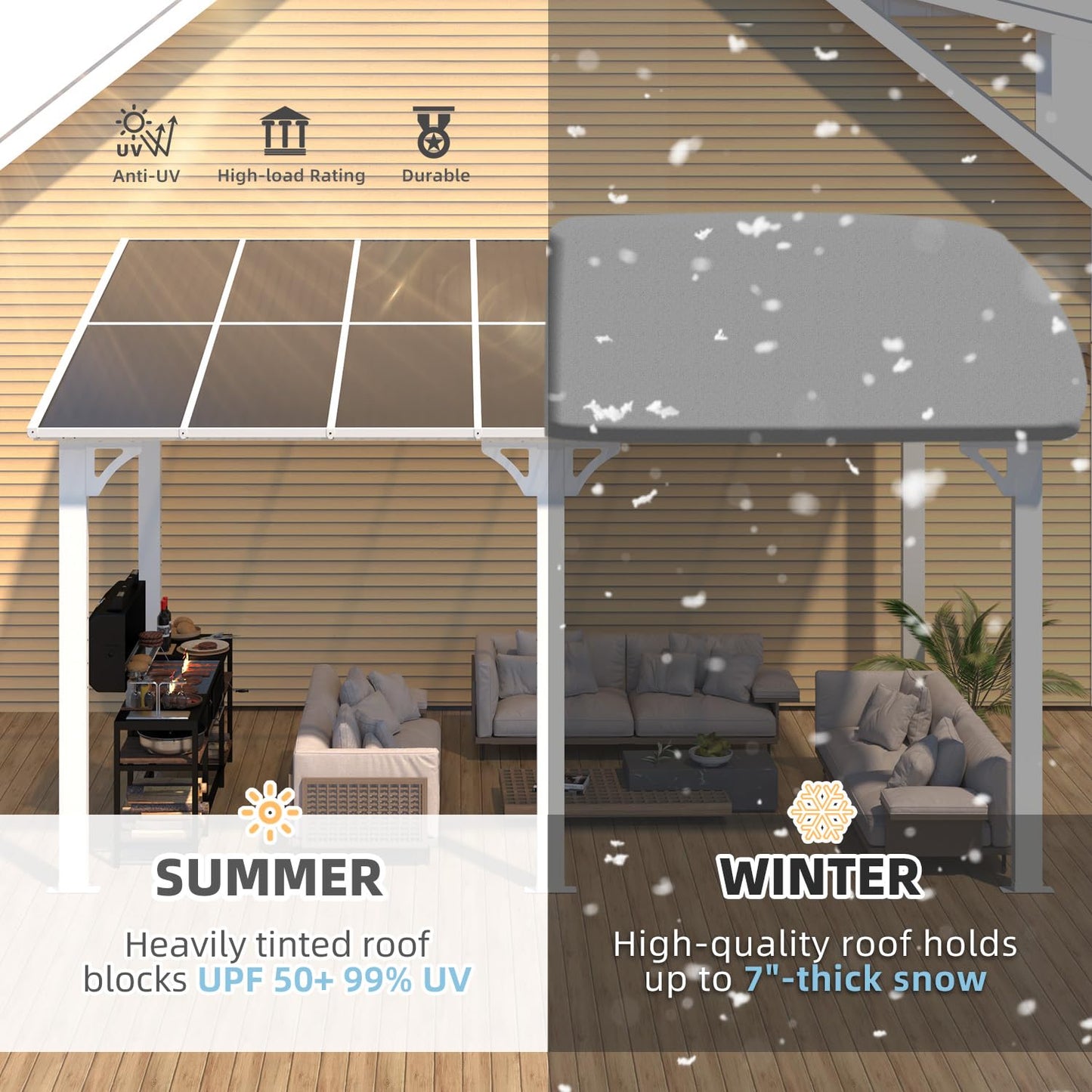 YODOLLA 14'x8' Wall Mounted Gazebos Pergola, White