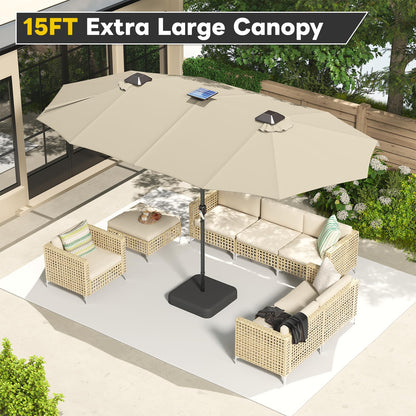 YODOLLA 15ft Double-Sided Patio Umbrella Outdoor Rectangle Umbrella with Base, Tan
