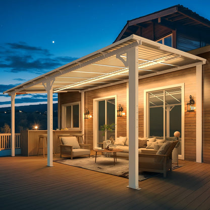 YODOLLA 16'x10' Wall Mounted Gazebos Pergola, White