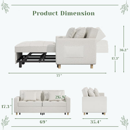 YODOLLA Comfortable 3-1 Convertible Sofa Bed,Teddy White