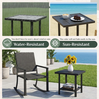 YODOLLA Outdoor Dining Set, Metal Frame Patio 2PCS (Vine Back Bench+Side Table)