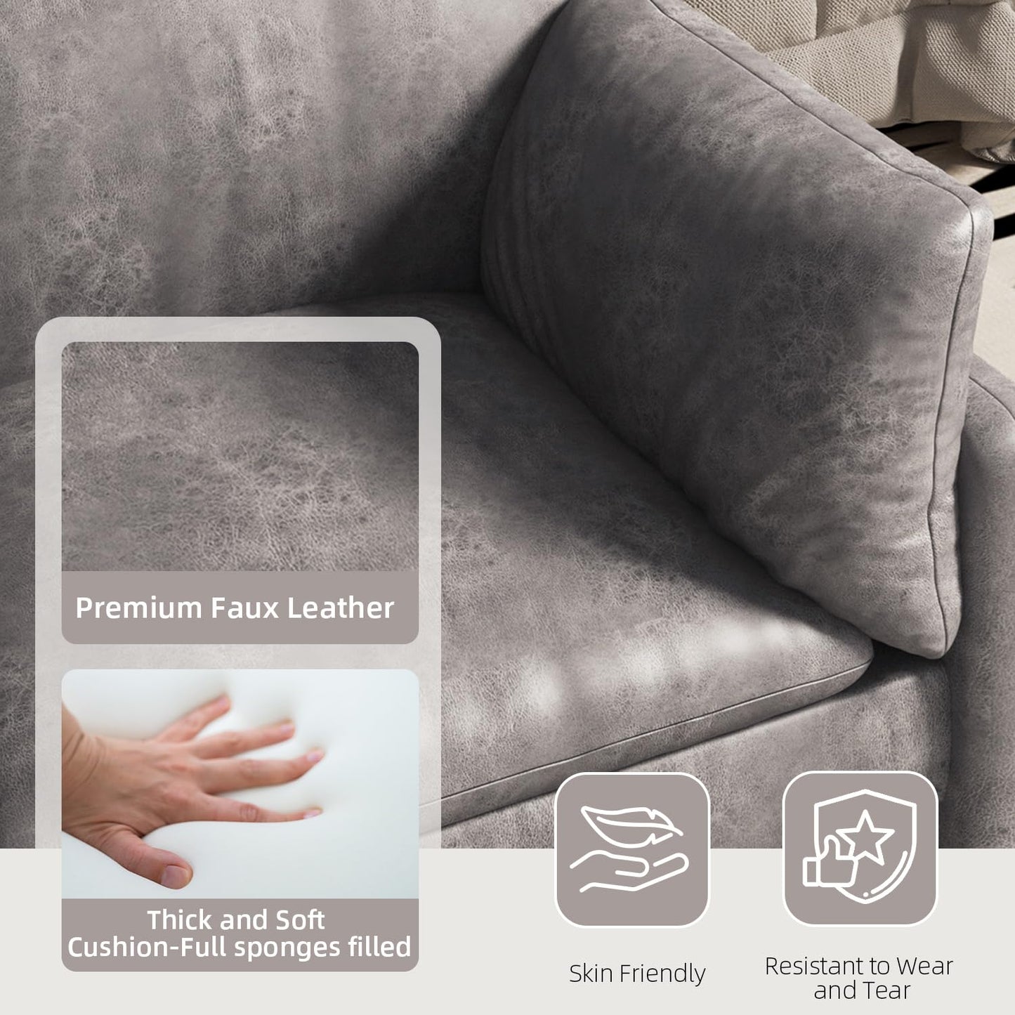 YODOLLA 68'' Modern Love Seat Sofa Couches, Faux Leather Gray