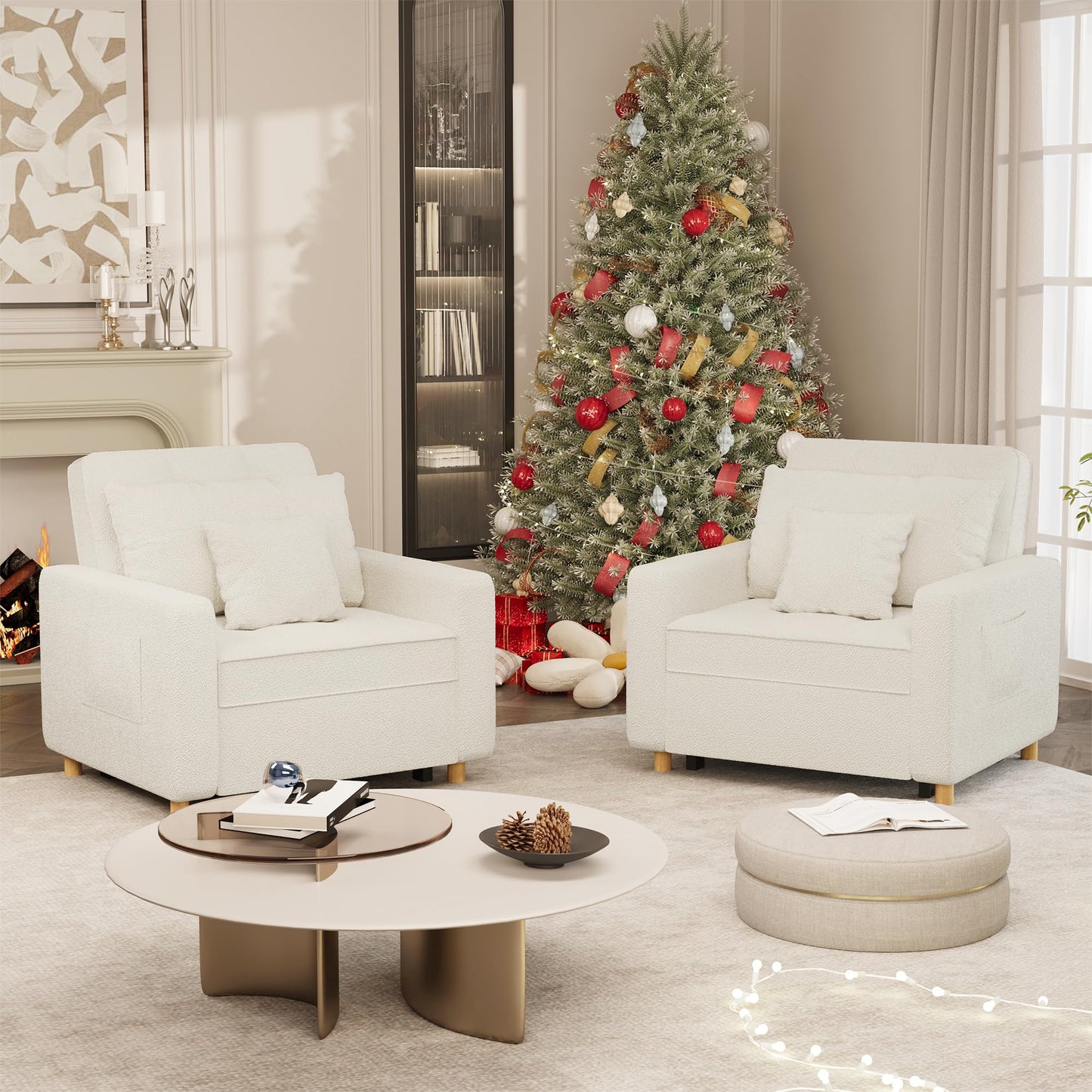 YODOLLA 36" Convertible Chair Bed, Teddy White