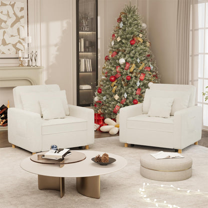 YODOLLA 36" Convertible Chair Bed, Teddy White