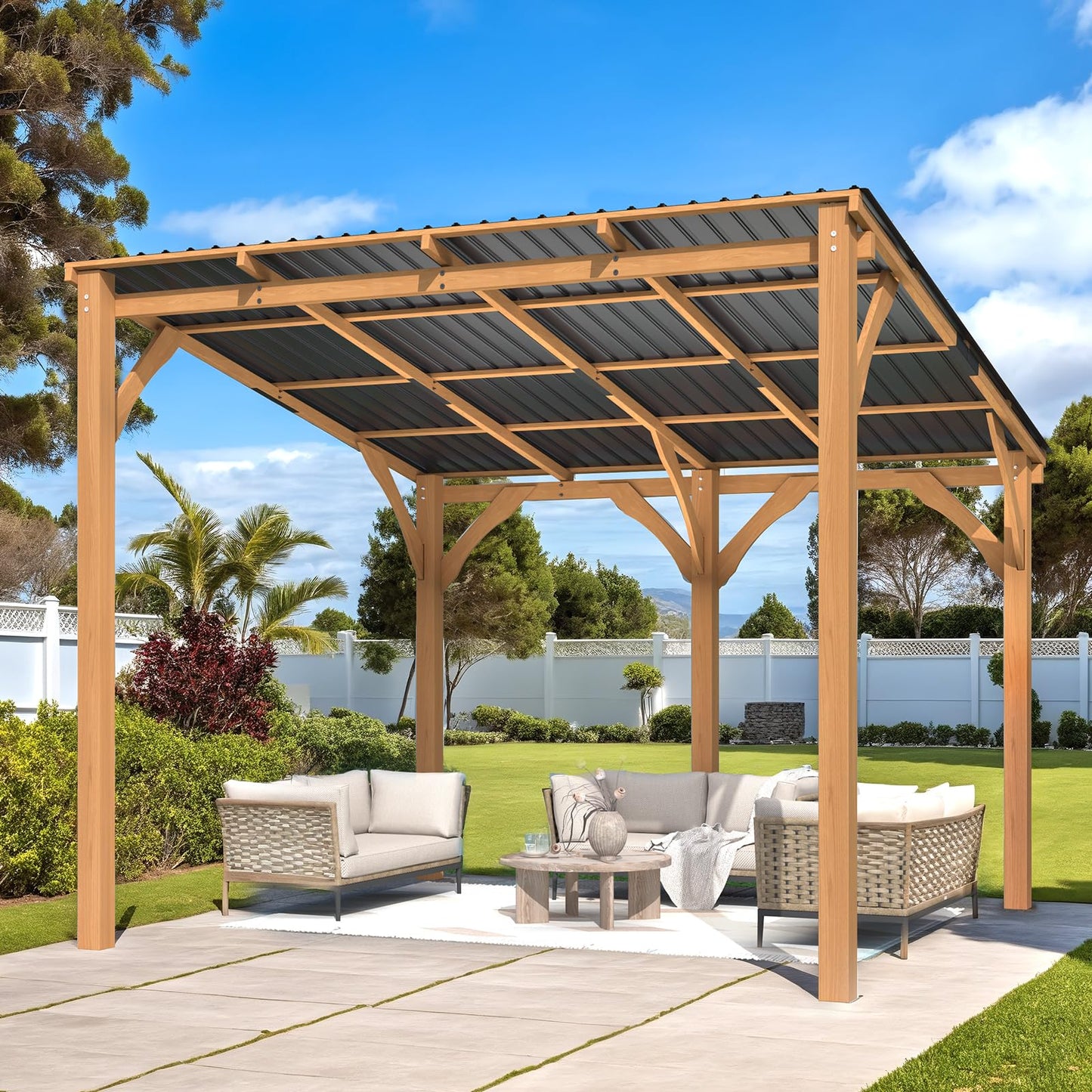 YODOLLA 10' x 10' Outdoor Wood Ceder Gazebo Lean to Hardtop Pergolas