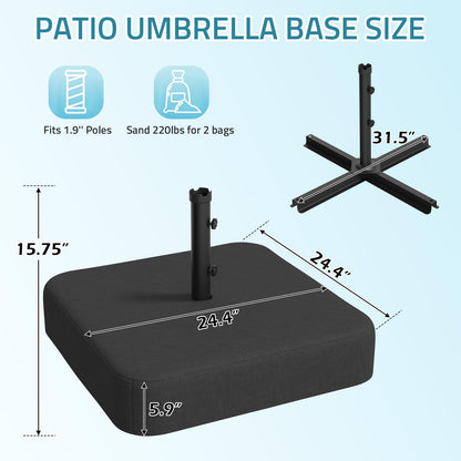 YODOLLA Patio Umbrella Base, 220 lbs Heavy Duty Sand with 2 Sandbags