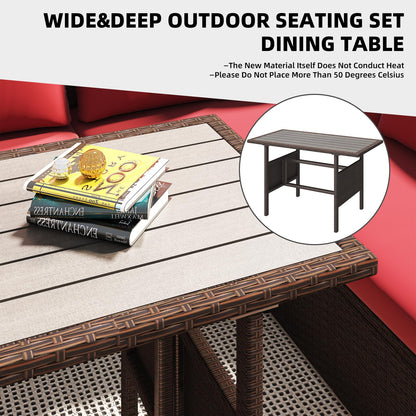 YODOLLA 7-Pc Patio Set, Brown Rattan & Red Cushion