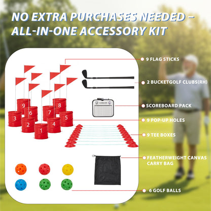 YODOLLA Bucket Yard Golf Game with Clubs 9 Hole Set Portable Low Tide Golf Game