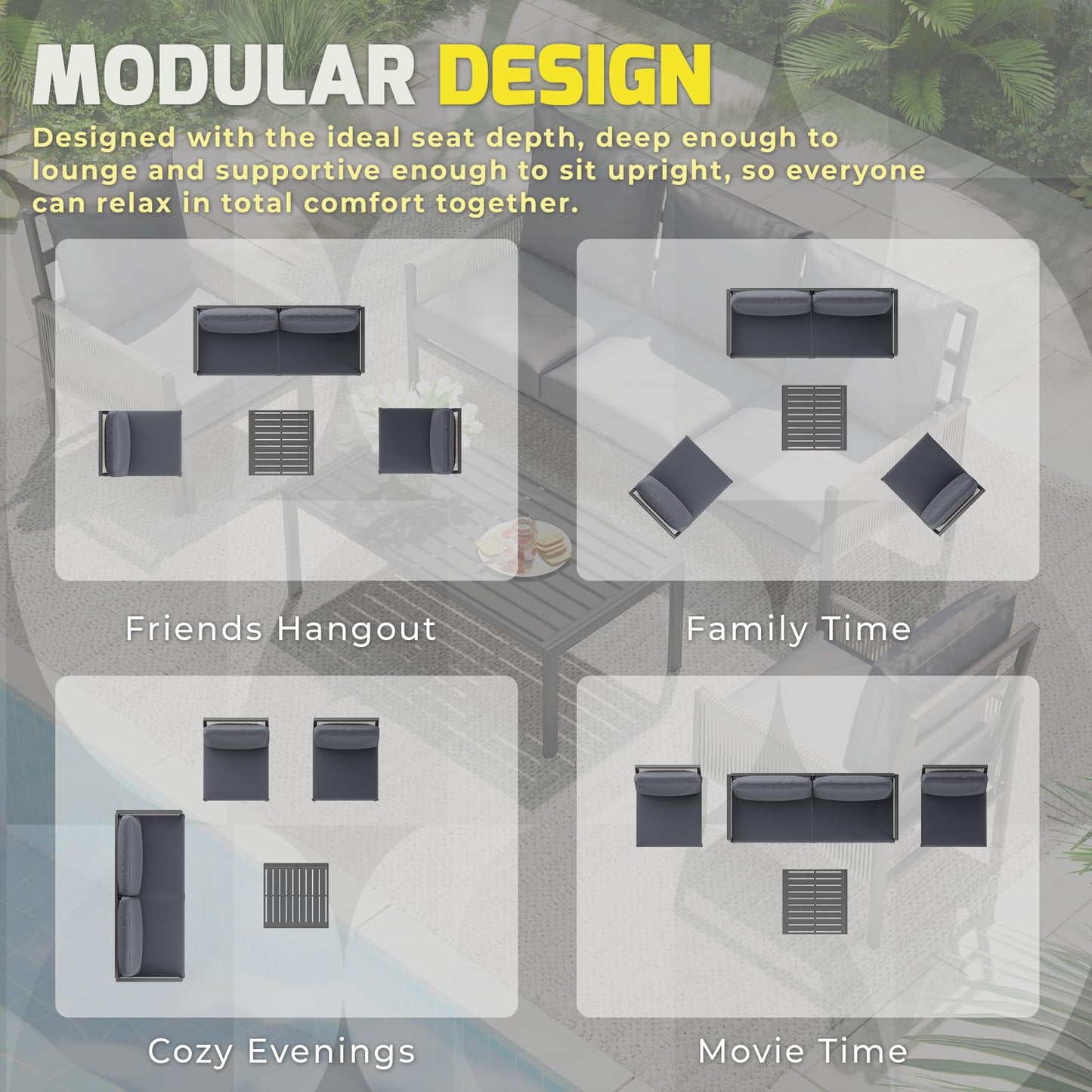 YODOLLA Aluminum Patio Furniture Set 5/4 Seats Outdoor Sectional Couch