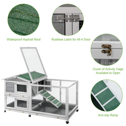 YODOLLA 62'' Rabbit Hutch Two Story Bunny Cage with No Leakage Tray & Waterproof Roof