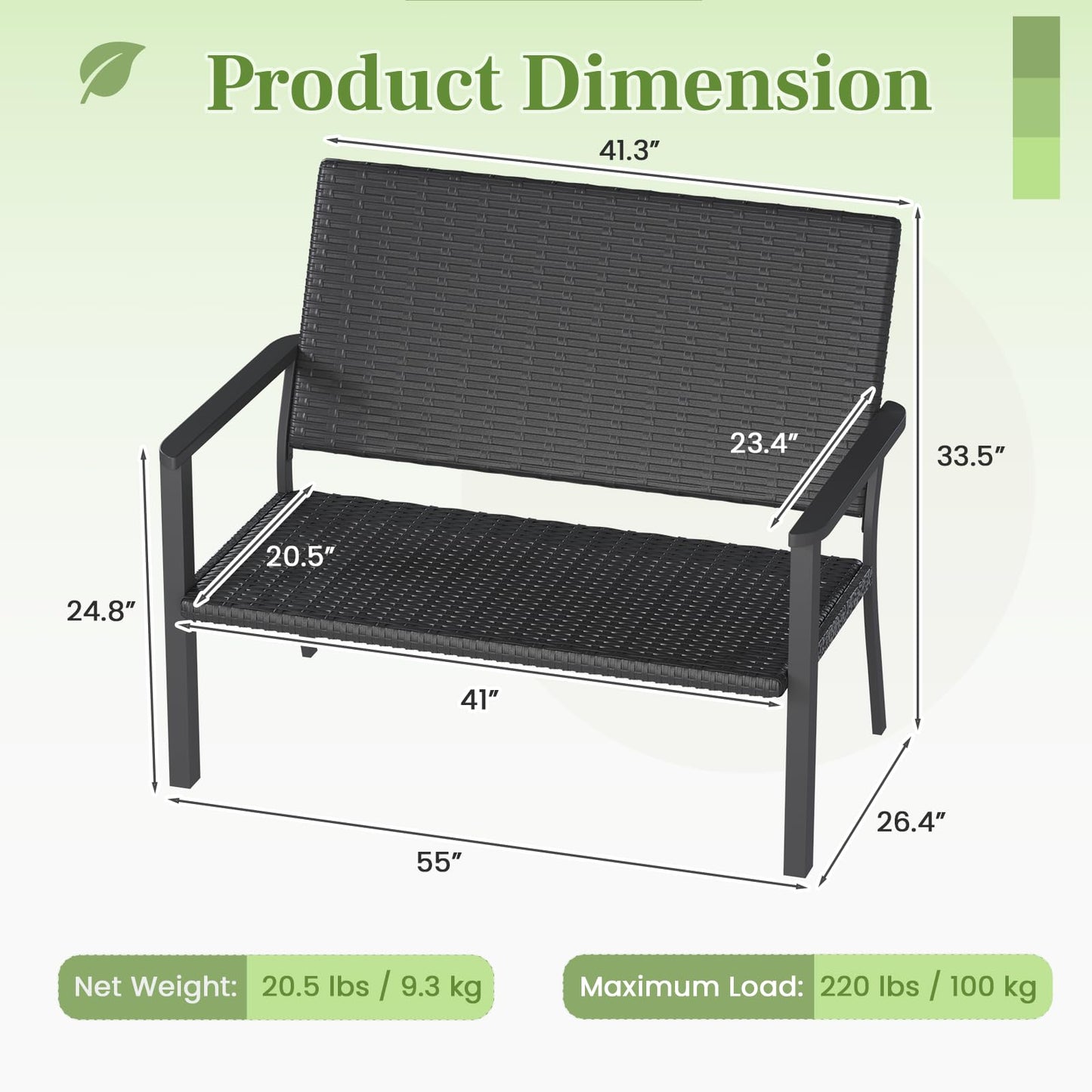 YODOLLA Outdoor Garden Bench,  Patio Loveseat with Backrest Armrests