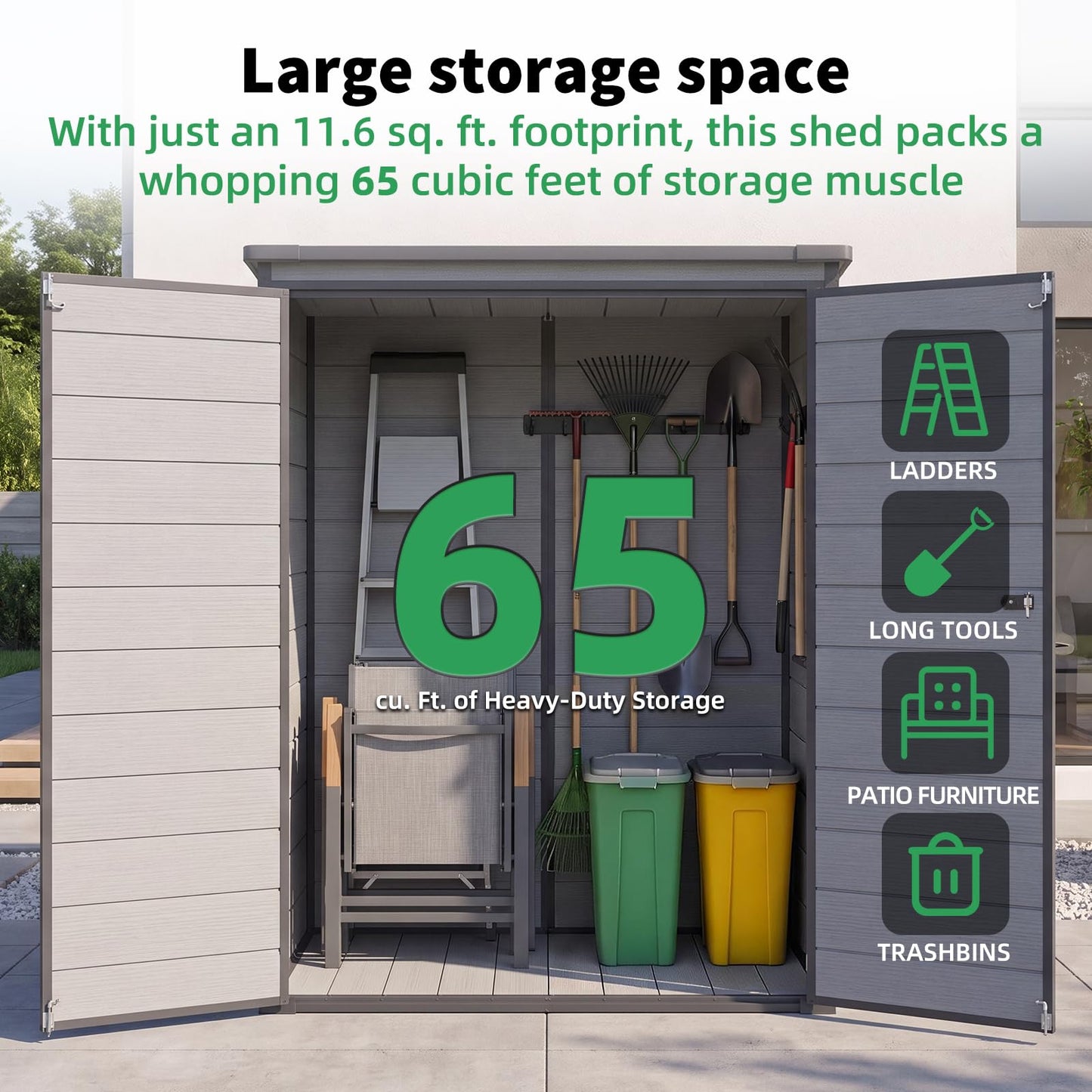 YODOLLA 3'x5' Resin Outdoor Storage Shed, Lean to Plastic Shed with Base