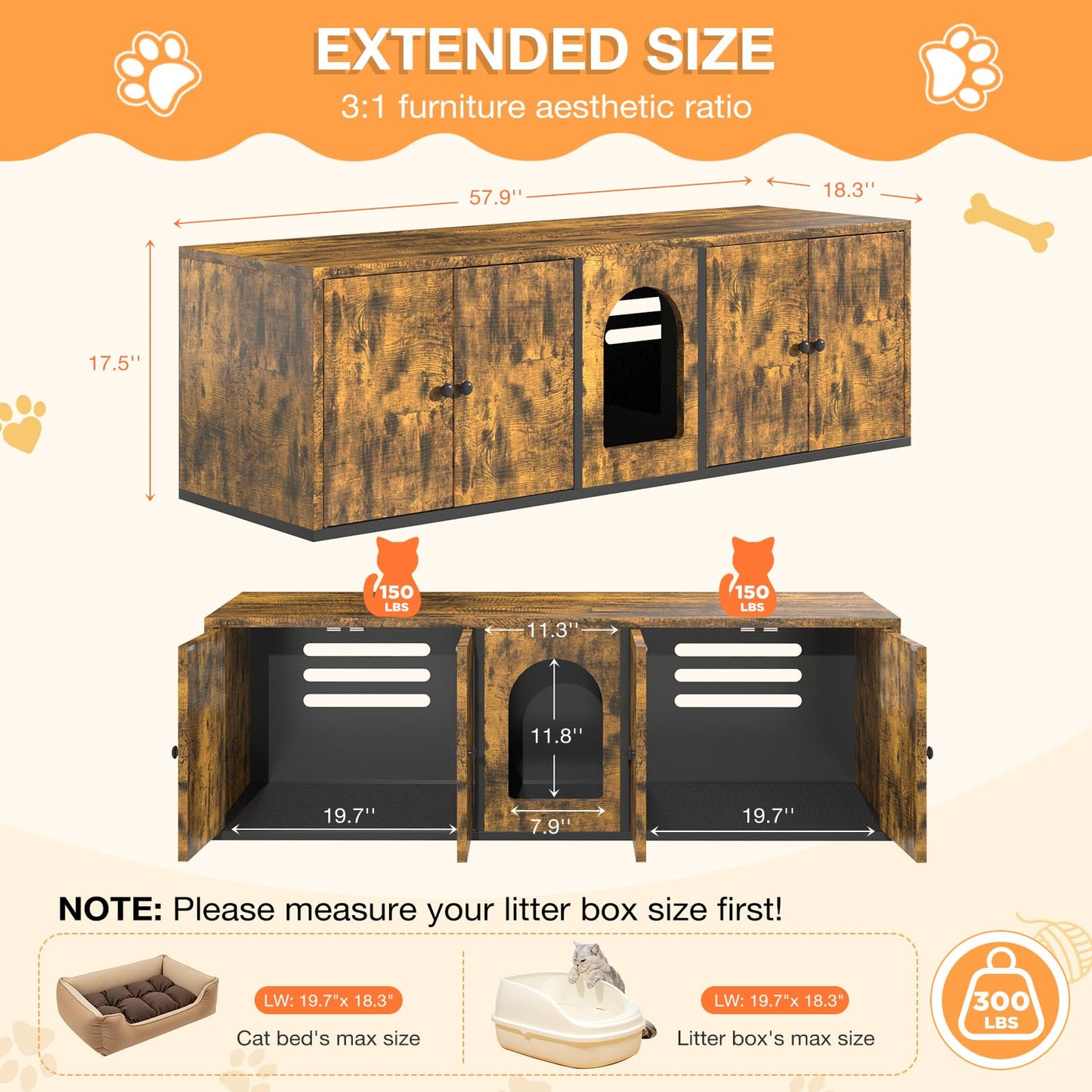 YODOLLA Cat Litter Box Enclosure with Double Room and Large Storage Space