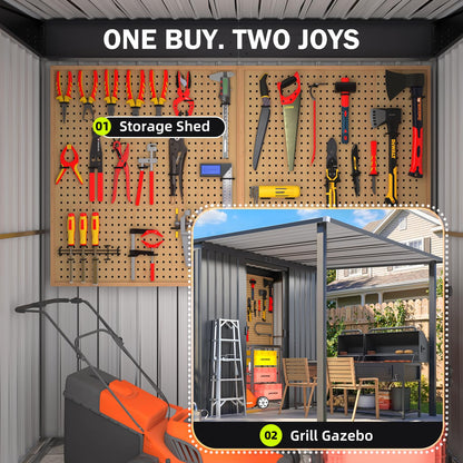YODOLLA 5'x8' Metal Outdoor Grill Gazebo & 215 Cu.ft Lean to Storage Shed