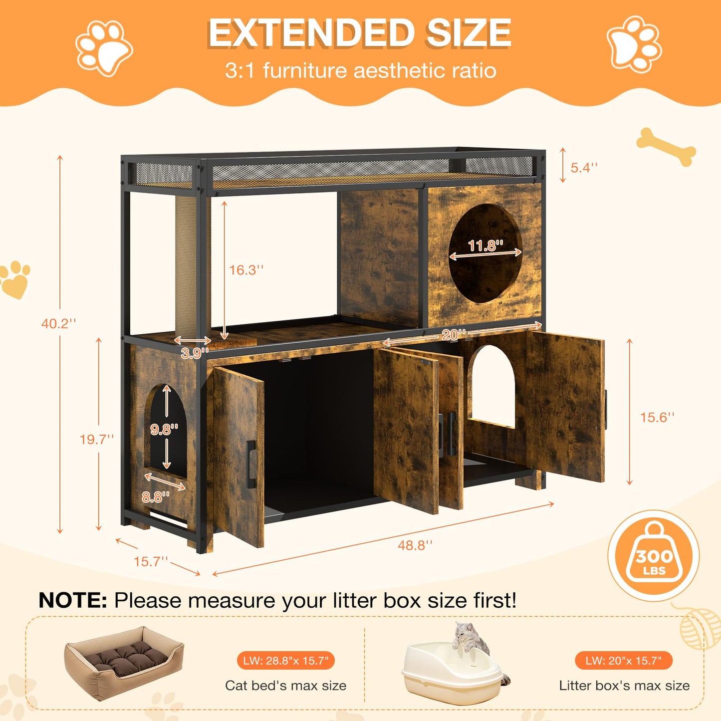 YODOLLA Cat Litter Box Enclosure with Scratching Post