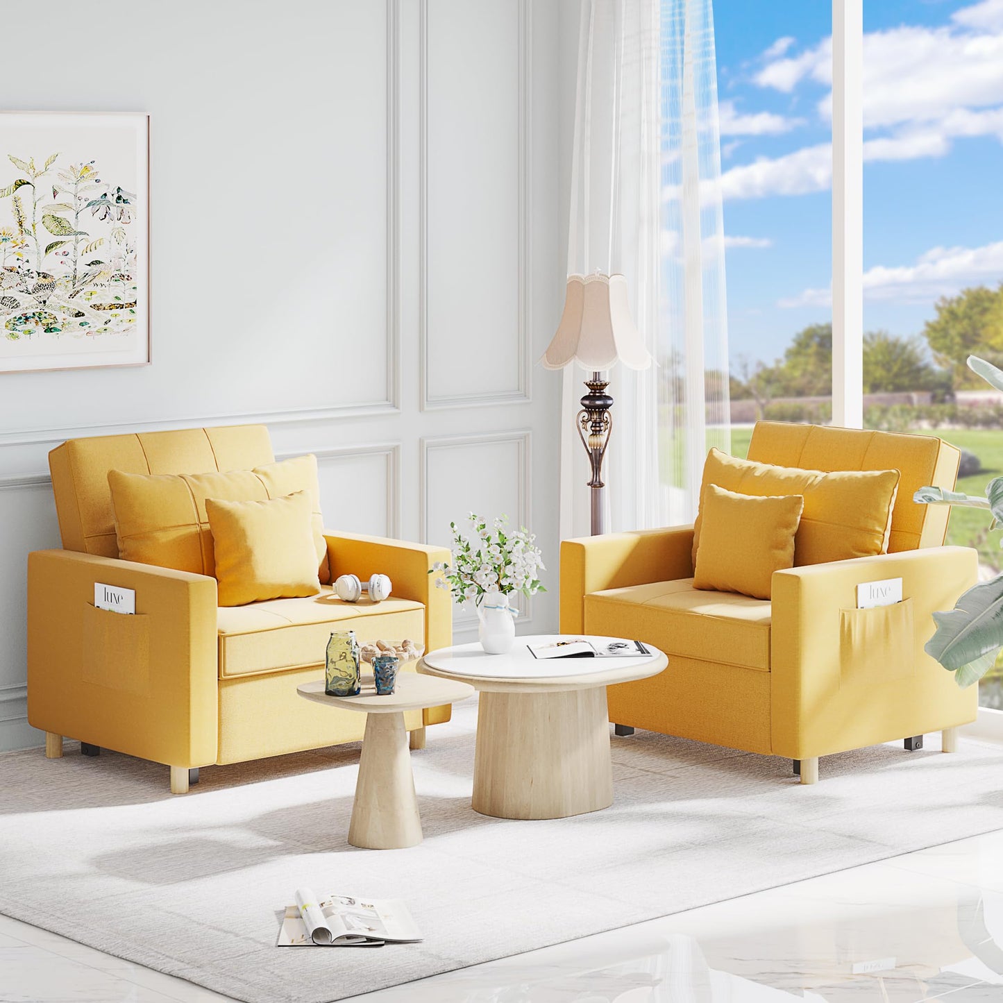 YODOLLA 36" Convertible Chair Bed, Yellow