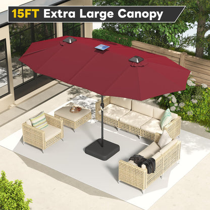 YODOLLA 15ft Double-Sided Patio Umbrella Outdoor Rectangle Umbrella with Base, Red