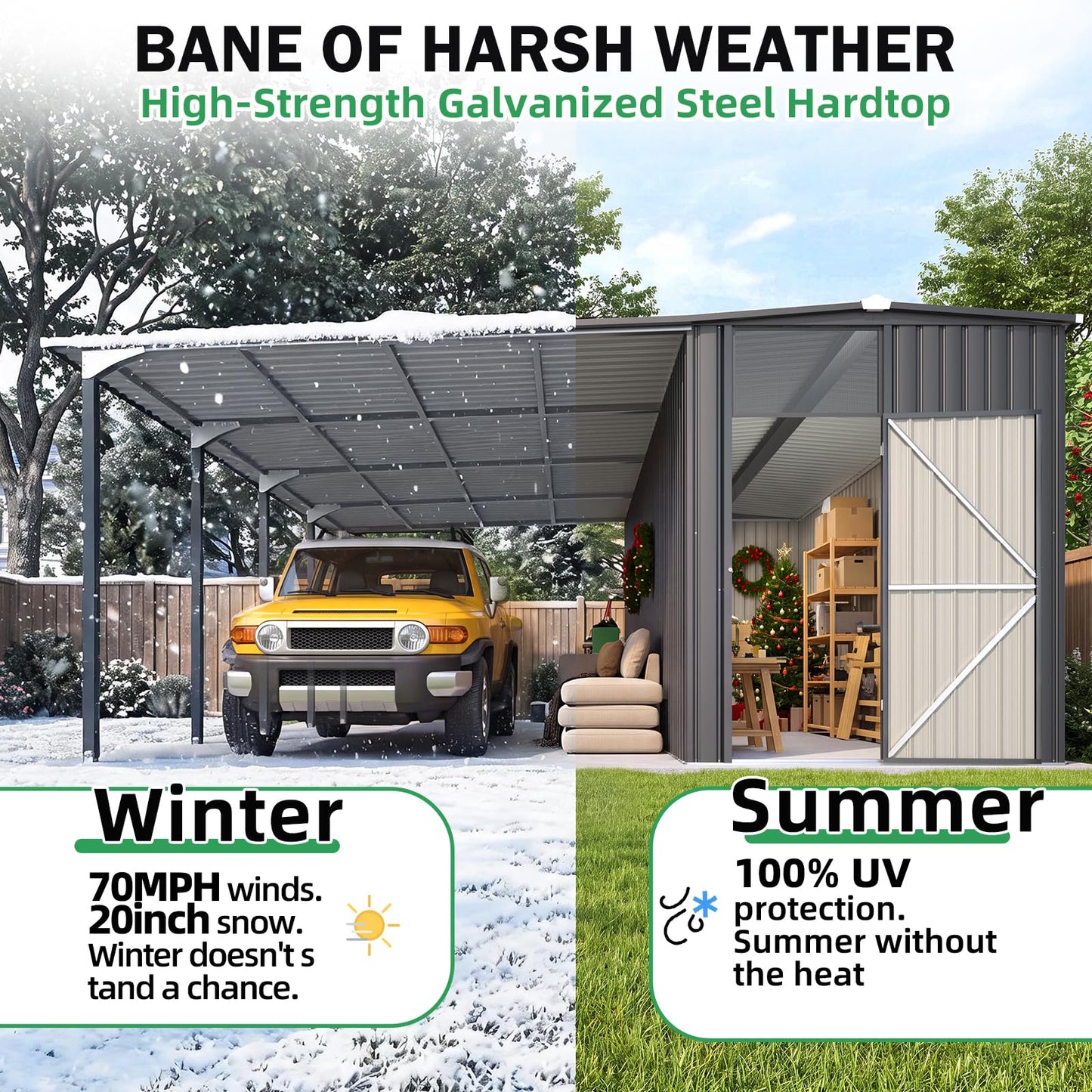 YODOLLA 16x16 Lean to Gazebo Metal Shed Combo, Hardtop Carport with Storage