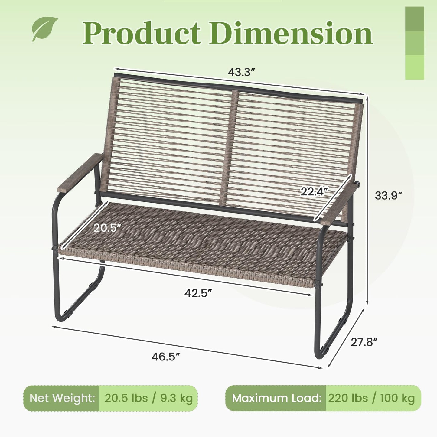 YODOLLA Outdoor Garden Bench, Weatherproof Wicker Patio Loveseat with Backrest Armrests