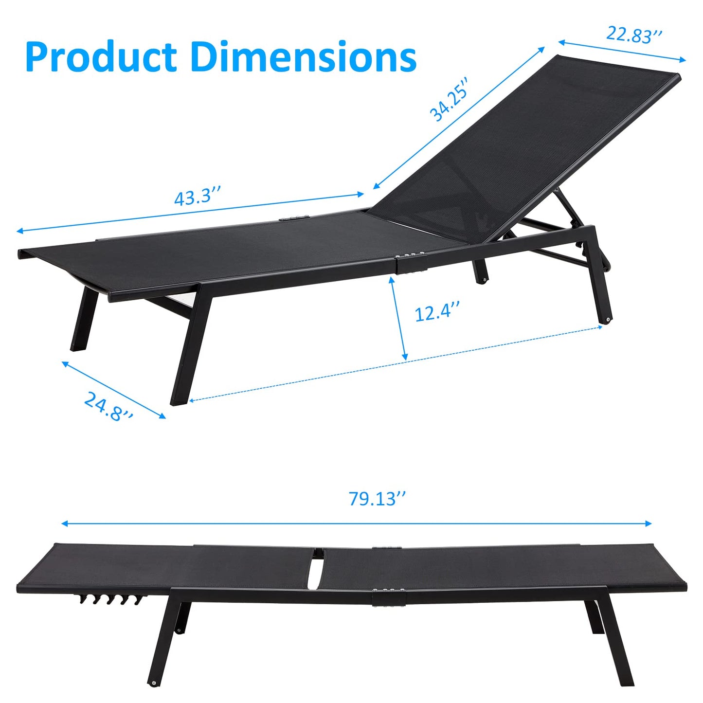 YODOLLA 2 PCS Curved Design Pool Lounge Chairs, Black