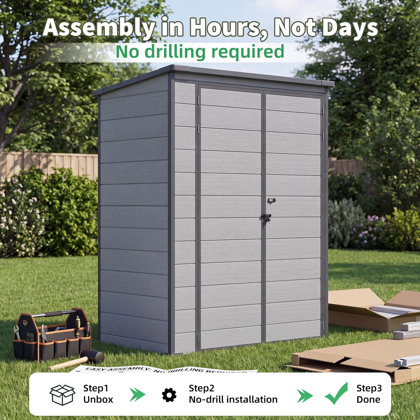 YODOLLA 3'x5' Resin Outdoor Storage Shed, Lean to Plastic Shed with Base