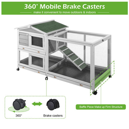 YODOLLA 62'' Rabbit Hutch Two Story Bunny Cage with No Leakage Tray & Waterproof Roof