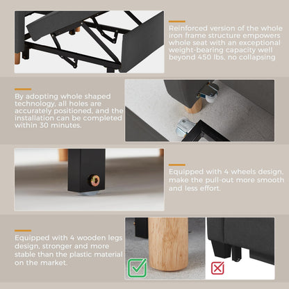 YODOLLA 36" Convertible Chair Bed, Black Leather