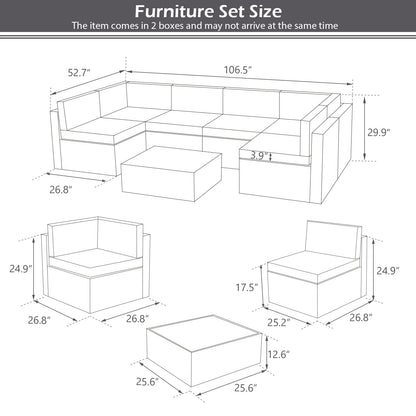 YODOLLA 7 Piece Outdoor Patio Furniture Set, Grey & Navy
