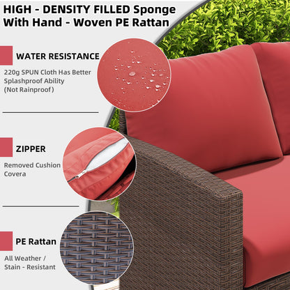 YODOLLA 7-Pc Patio Set, Brown Rattan & Red Cushion