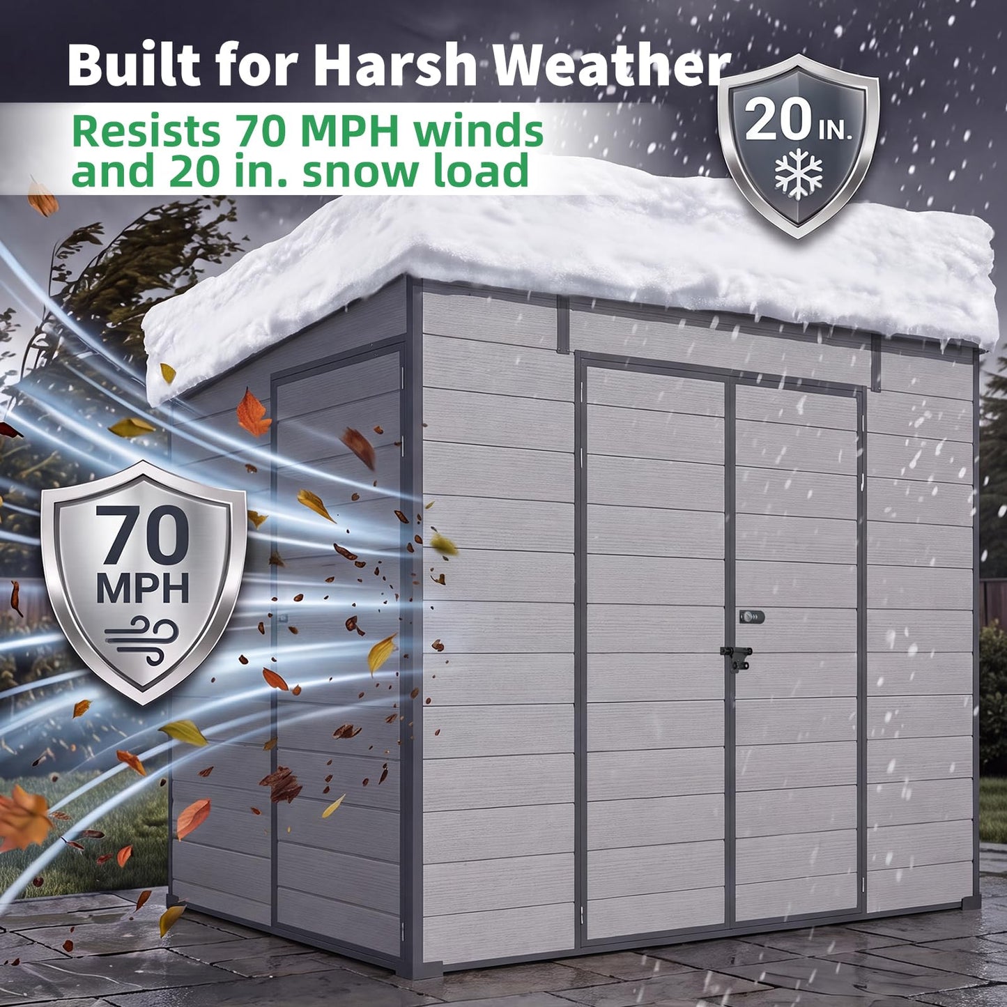 YODOLLA 6'x8' Outdoor Resin Storage Shed, Lean to Plastic Shed with Base