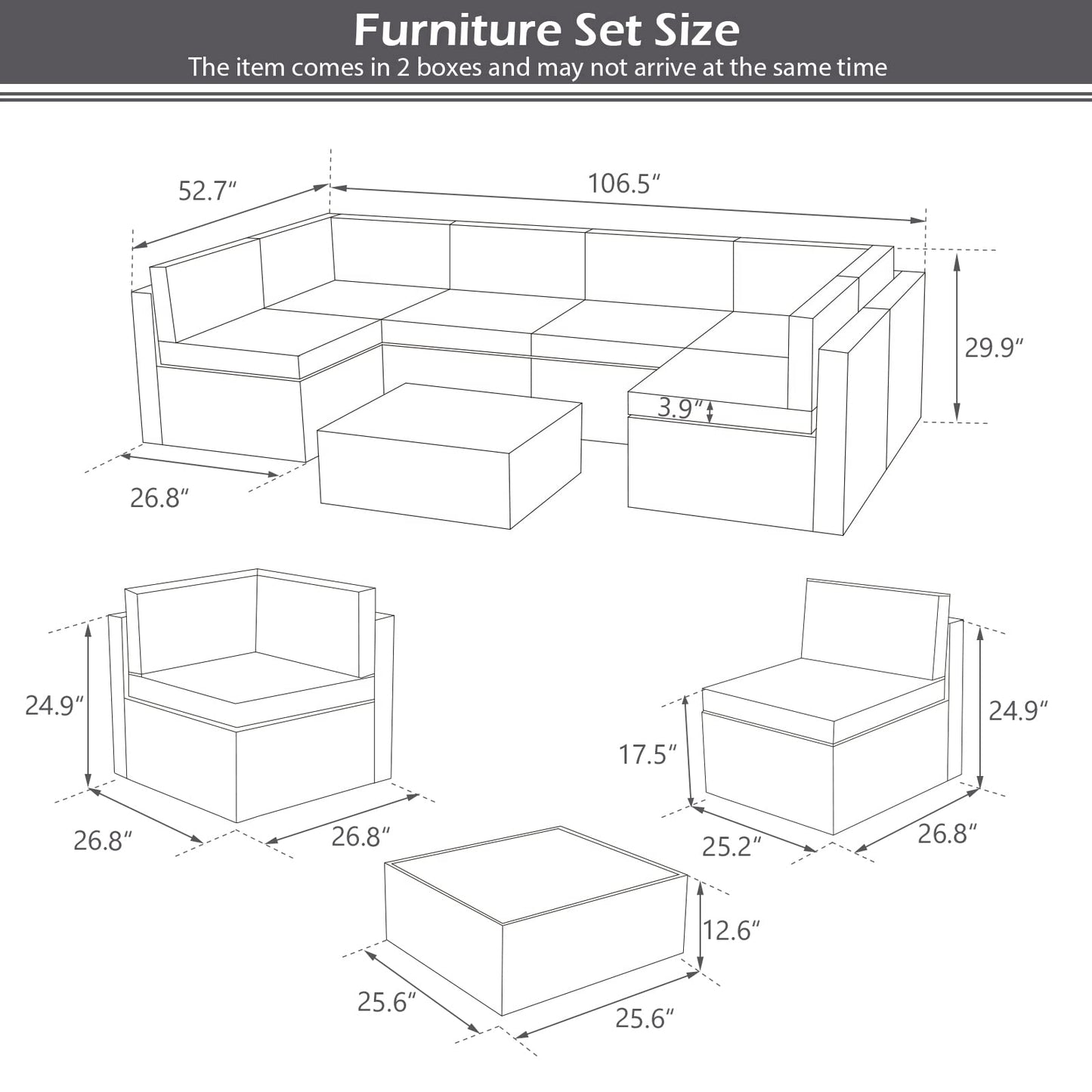 YODOLLA 7 Piece Outdoor Patio Furniture Set, Gray & Gray