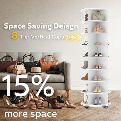 YODOLLA 8 Tier Rotating Shoe Rack Shoe Tower Organizer, White