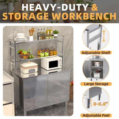 YODOLLA 40"x20" Stainless Steel Table with Cabinet