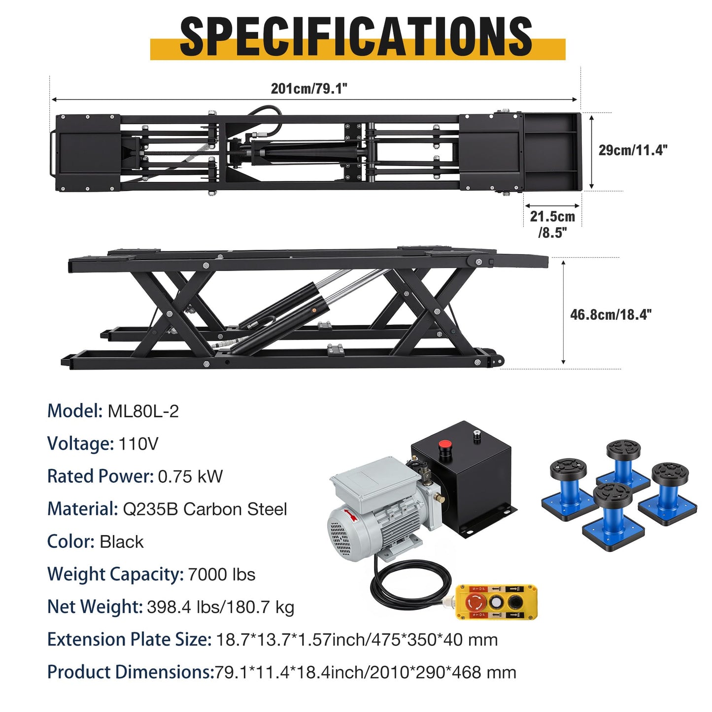 YODOLLA 7000 LBS Portable Car Lift for Home Garage Heavy-Duty Hydraulic Quick Jack