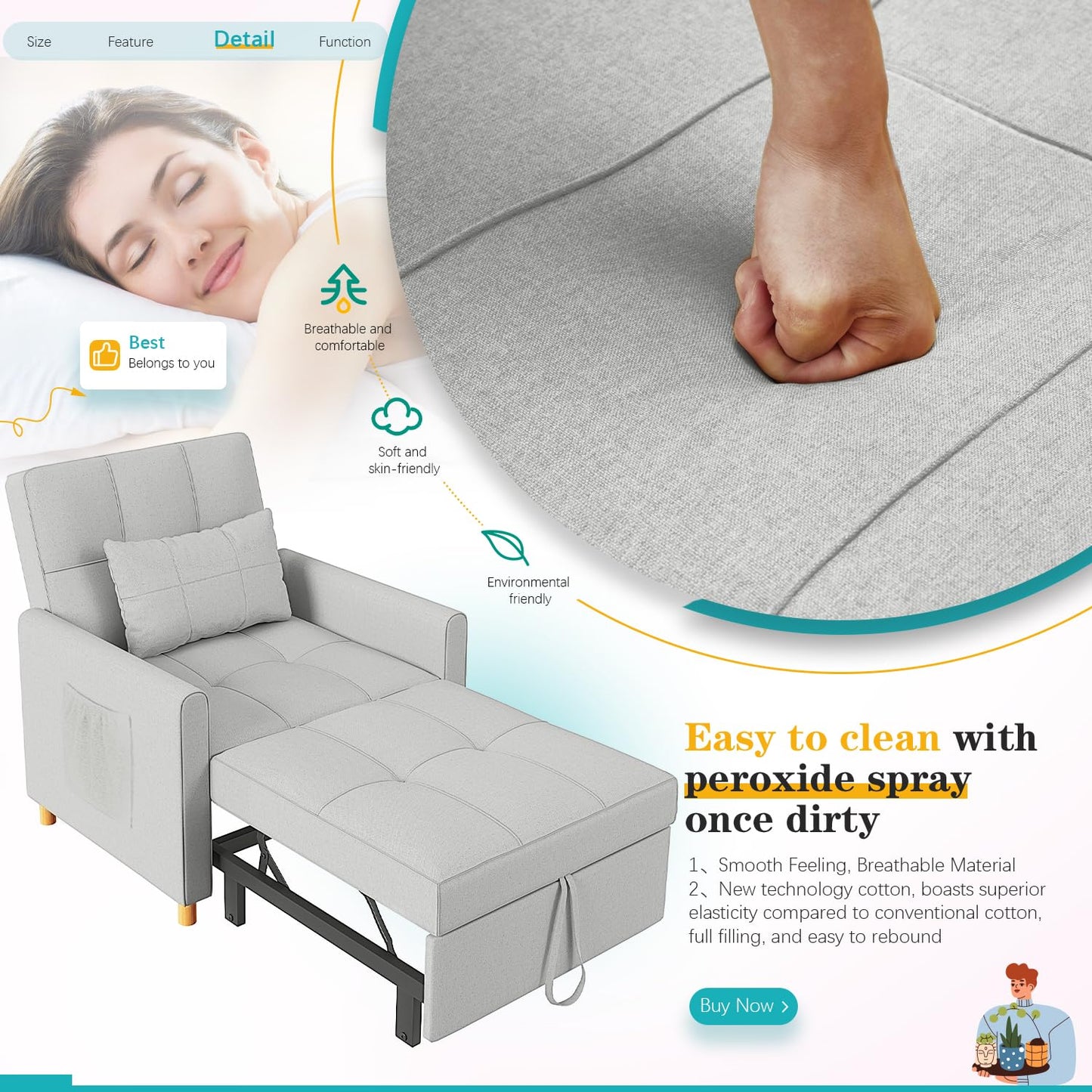 YODOLLA 3 in 1 Chair Bed Sleeper for Adults, Gray