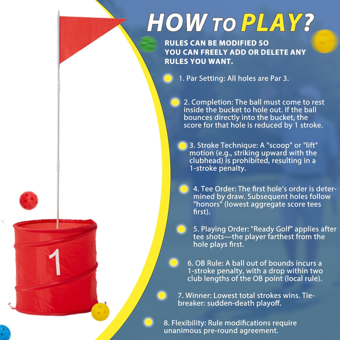 YODOLLA Bucket Yard Golf Game with Clubs 9 Hole Set Portable Low Tide Golf Game