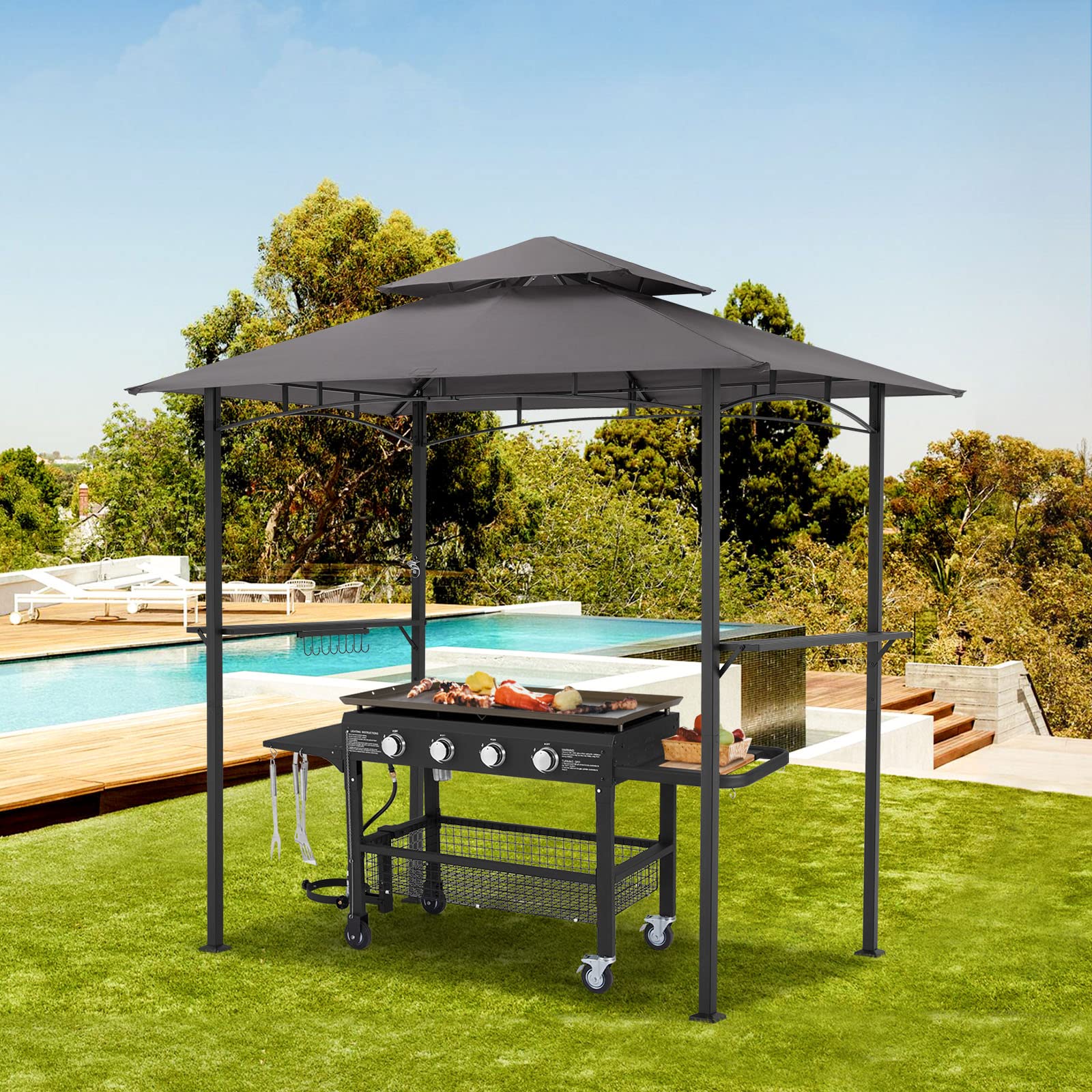 YODOLLA 8x5 Grill Gazebo, Dark Grey