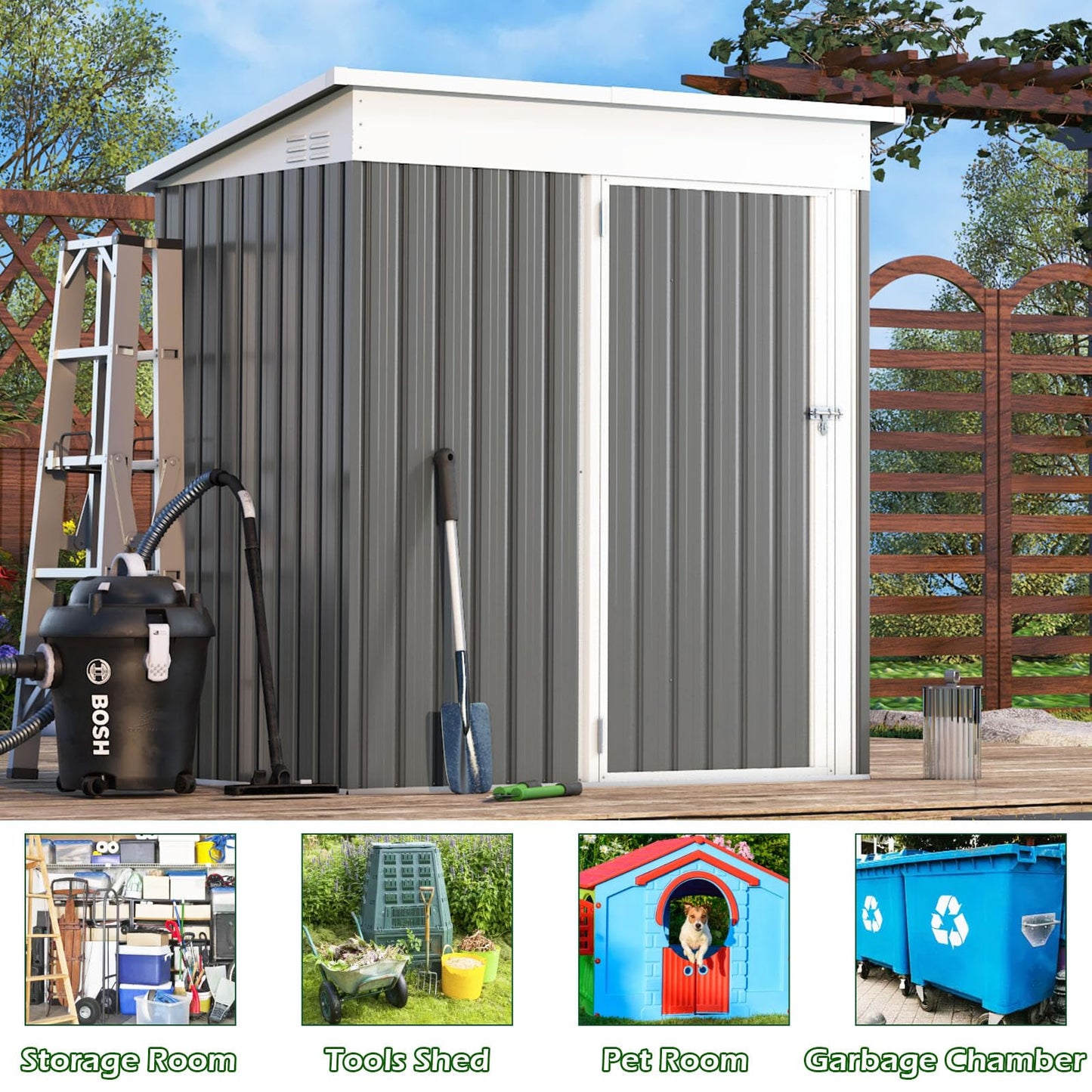 YODOLLA 5'x3' Outdoor Storage Shed, Dark Gray