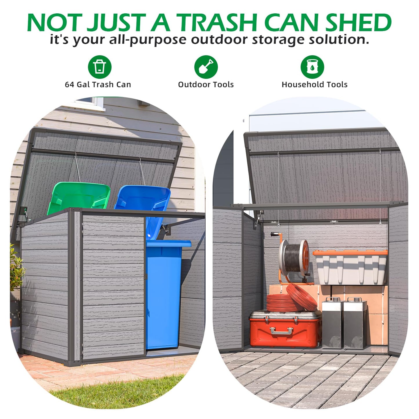 YODOLLA Outdoor Resin Trash Can Storage Shed with Reinforced Floor