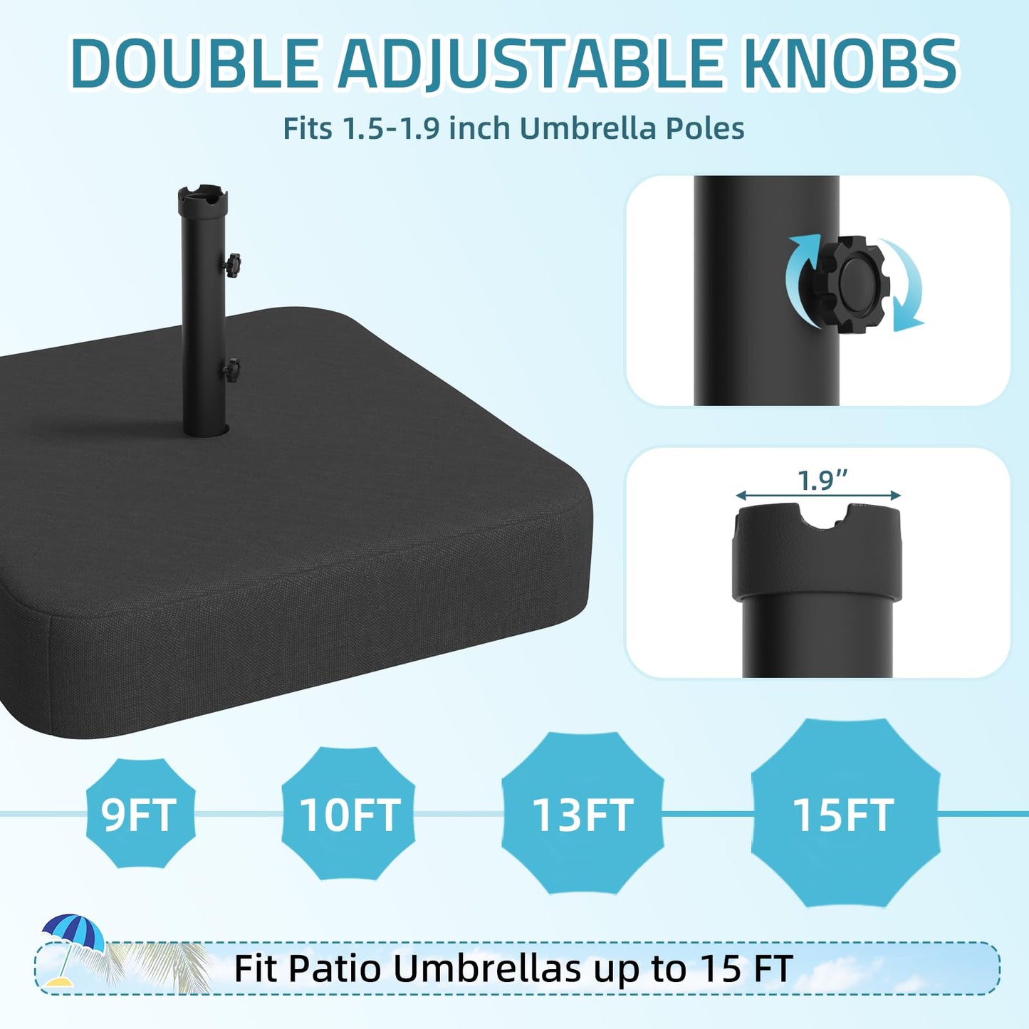 YODOLLA Patio Umbrella Base, 220 lbs Heavy Duty Sand with 2 Sandbags