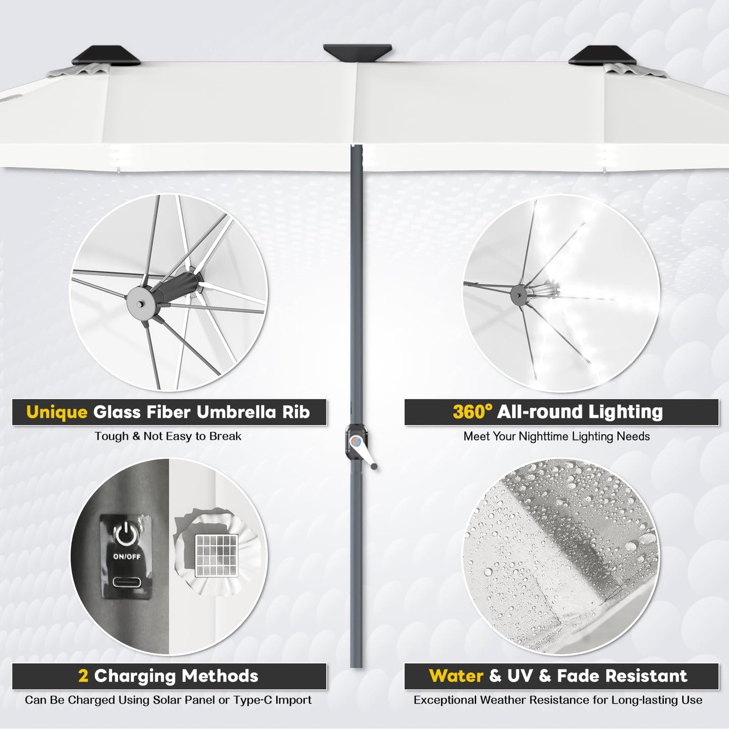 YODOLLA 15ft Double-Sided Patio Umbrella Outdoor Rectangle Umbrella with Base, Beige