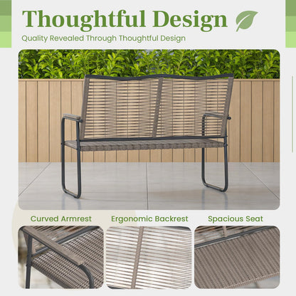YODOLLA Outdoor Garden Bench, Weatherproof Wicker Patio Loveseat with Backrest Armrests