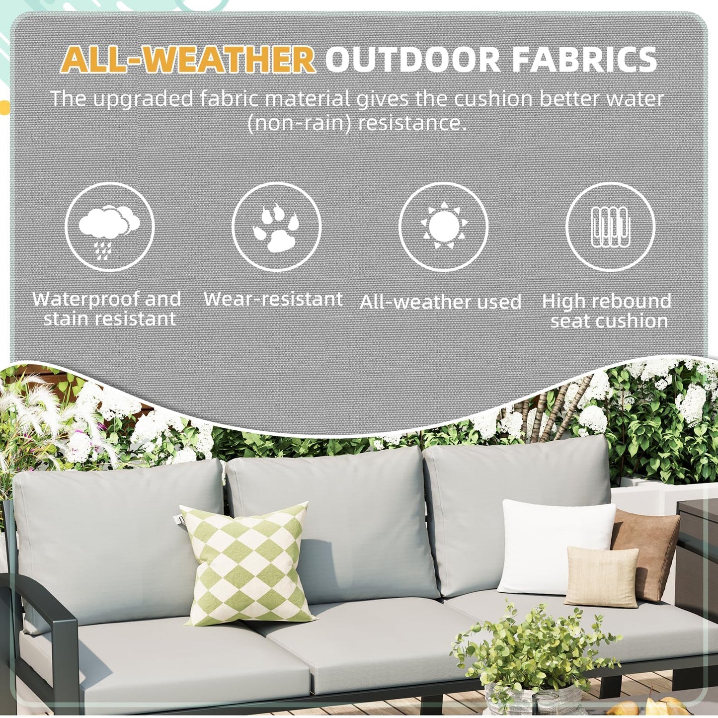 YODOLLA 6 Pieces Metal Patio Furniture Set, Light Gray